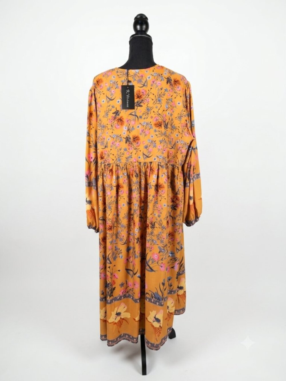 R.Vivimos Mustard Yellow Boho Floral Tassel Maxi Dress Peasant 2XL 70s Vibe NWT - Picture 5 of 13